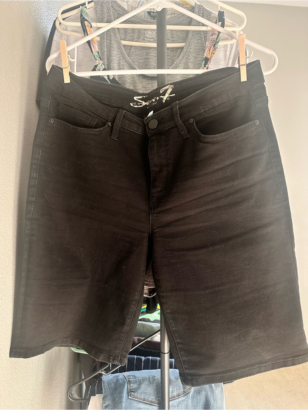 Seven7 Black Denim Bermuda Shorts